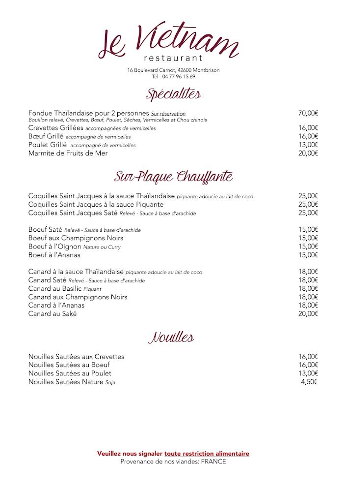 Restaurant Le Viet Nam - sur place et à emporter - Menu Image 1